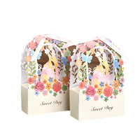 Boîtes cadeaux créatives en carton ivoire recyclable pour mariage, avec poignée en ruban, décoratives, portables, forme personnalisée