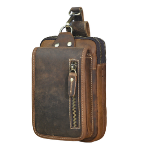 Sac banane vintage en cuir véritable pour homme avec fermeture éclair antivol, sac à bandoulière croisé - Product Image 1
