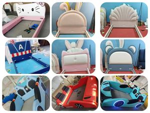 Lit pour enfants en forme de voiture de course de dessin animé JINS, lit pour tout-petits rembourré en tissu doux pour la chambre des garçons - Product Image 6