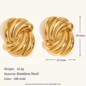 Ventes directes d'usine de boucles d'oreilles en acier inoxydable de créateur de luxe pour les femmes plaqué or ligne ovale Style à la mode fête - Product Image 3