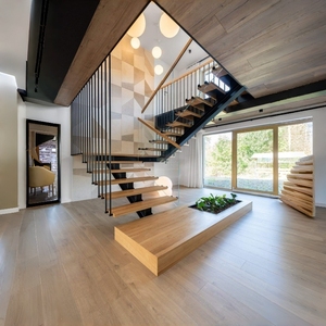 Escalier droit flottant moderne pour intérieur, avec rampe métallique et marches en bois, idéal pour cuisine, <span class=keywords><strong>salle</strong></span> de bain, villa de luxe, duplex, maison durable - Product Image 2