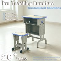 Ensemble de bureau et tabouret d'école moderne réglable avec rangement à 2 niveaux, table d'étude bleue, cadre métallique, mobilier de classe ergonomique