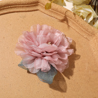 Fleur en tissu organza transparent vintage avec feuilles, patch de fleurs esthétiques faites à la main pour pince à cheveux, broche ou fleur décorative