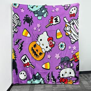Free Mock up Custom Design Add Free Wash Mark <strong>Kitty</strong> Anime Cartoon Halloween Spider Web Gray Organic Children Flannel <strong>Blanket</strong> - Product Image 6