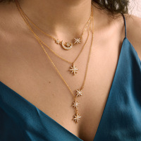 Pendentif étoile et lune en Y, chaînes multiples, acier inoxydable 316L, plaqué or 18 carats, zircon, ne ternit pas, pour un usage quotidien