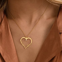 DuoYing Collier personnalisé avec pendentif en forme de cœur à double nom pour les couples, cadeau d'anniversaire, acier inoxydable, collier avec nom personnalisé