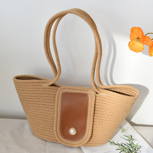 Bolso de hombro de punto de algodón, bolso de nicho, bolso retro, bolso de punto de verano para mujer, bolso de playa, versátil. - Product Image 1
