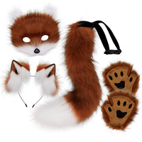 Masque de renard en peluche pour Halloween, ensemble complet avec pattes d'animaux, serre-tête oreilles de renard simulées, queue moelleuse, accessoire de costume de cosplay pour carnaval et jeux de rôle