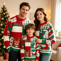Pulls de Noël personnalisés en tricot d'hiver, pulls décontractés à motif flocon de neige, pulls de Noël en jacquard pour la famille, unisexe