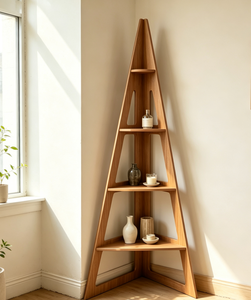 Étagère d'angle triangulaire en bois, présentoir de rangement pour salon et bureau à domicile - Product Image 3