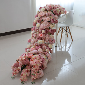 งานตกแต่งงานแต่งงานสุดหรู โต๊ะยาวประดับดอกโบตั๋นสีชมพูประดิษฐ์ - Product Image 1
