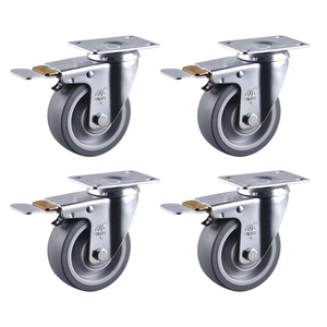 VIMA 4 Polegada <span class=keywords><strong>5</strong></span> Polegada Roda De Plástico Castor Cinza TPR PP Rodízio Rodas Do Carrinho De Compras Pesados Rodízios Giratórios com Freio - Product Image 1