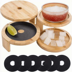 Organizador de Bar de Bambú de 3 Niveles para Cocina, Bodas, Fiestas, Pub, Herramienta para Decorar Vasos con Caja de Sal y Condimentos para Bartender - Product Image 5