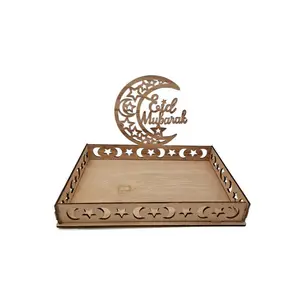 Wooden Eid al-Fitr Moon Hollowed-out Decorative wooden tray Lesser Bairam Wooden Tray Decoration holiday gift