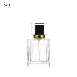 Luxury 50ml <b>Glass</b> Perfume Bottle with Flat Square Shape Thick Base and Acrylic Lid Screen Printing Crimp Pump - Product Image 5