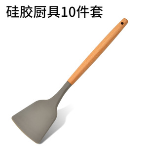 Bộ dụng cụ nhà bếp sáng tạo 10 món, cán gỗ, thìa silicon, vá, bộ dụng cụ nấu ăn - Product Image 2