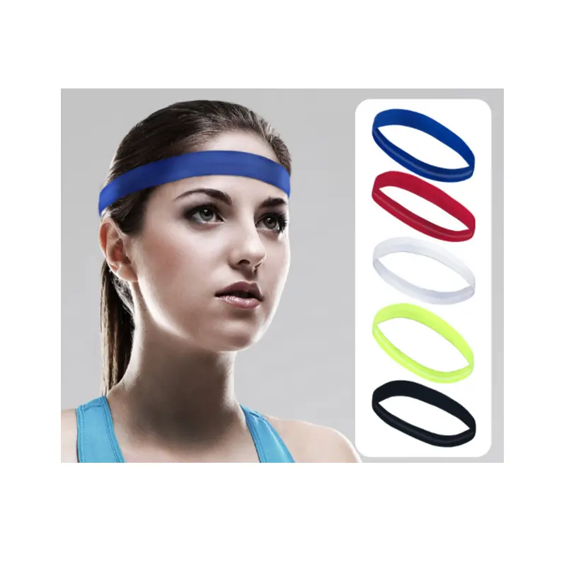 Groothandel Custom Logo Jeugd Volwassen Anti Slip Elastische Zweetabsorberende Yoga Running Fitness Sport Siliconen Gel Sweatbands Hoofdband