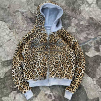 Sudadera con capucha y cremallera completa con estampado de leopardo y logotipo personalizado, fabricada por Strategic Source Factory, OEM, ODM, marca privada, peso pesado, estilo Y2K, proveedor mayorista.