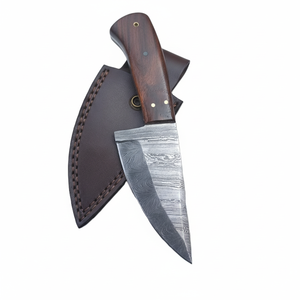Nouveau Style Damas Acier Camping En Plein Air Chasse Bushcraft Couteau avec Gaine En Cuir Meilleur Manche En Bois Couteau De Combat - Product Image 1