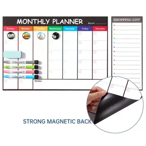 Almofada magnética do calendário da família, lista de compras da placa do planejador mensal magnético para geladeira