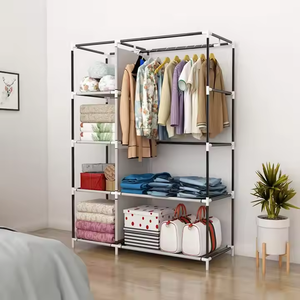 軽量DIYファブリッククローゼットポータブルと取り外し可能な金属製ワードローブ用リビングルームとホテル布収納オーガナイザー - Product Image 5