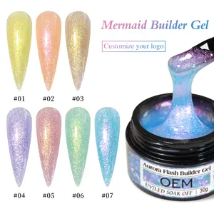 Venta al por mayor marca privada Aurora Flash Nail Extension Gel Nail Polish Barniz High Quality Mermaid Buildering Gel Polish