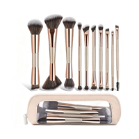 10pcs Kuas Makeup Custom Nama Populer, Set Kuas Makeup Dua Sisi Grosir, Set Kuas Makeup Sintetis dengan Tas