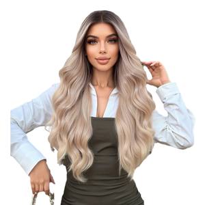Perruque HD transparente soie Lace Front 13*6 sans colle <span class=keywords><strong>cheveux</strong></span> synthétiques pré-plumés résistant à la chaleur petite taille de bonnet blanc <span class=keywords><strong>blond</strong></span> dégradé - Product Image 6