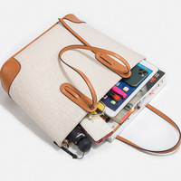 Tas bahu Tote kasual wanita, tas bahu kulit PU tahan lama dengan dekorasi rantai Retro, tas tangan Messenger modis Set empat potong