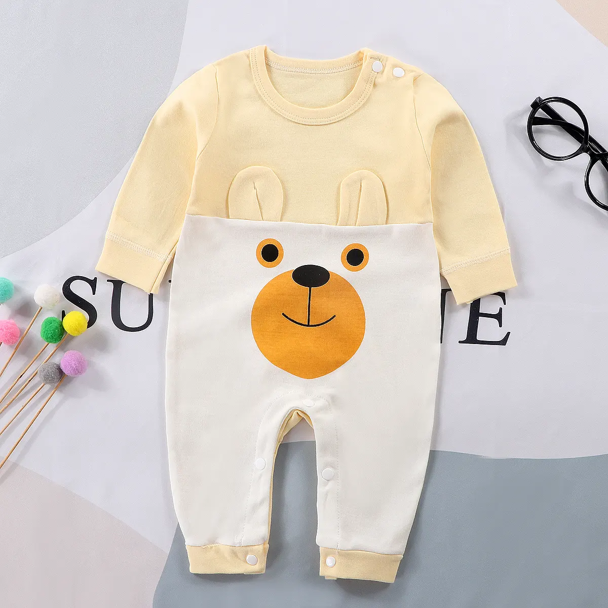 Yellow Bear Baby Romper 100% Combed Cotton White New Born Plain Baby Vest Girl Boy Custom Baby