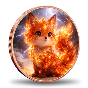 Moneda de cobre puro 999 Flame <span class=keywords><strong>Fox</strong></span> de 1 onza, colorida, impresa con UV, alto relieve, fantasía de fuego, fauna silvestre, medalla coleccionable, venta al por mayor - Product Image 1