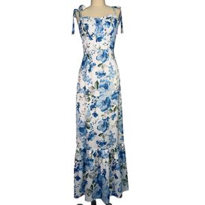 เสื้อผ้าผู้หญิงฤดูใบไม้ผลิและฤดูร้อน, เดรสลายดอกไม้, กระโปรงยาวทรงเอแขนสั้นลำลอง - Product Image 4