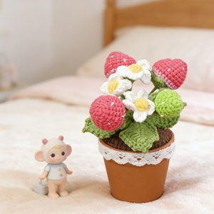 Pot de fleurs en crochet fait main en forme de <span class=keywords><strong>fraise</strong></span>, pot de fleurs en fil tricoté pour la décoration de la maison, cadeau au crochet - Product Image 4