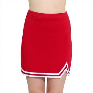 <b>Women's</b> Red A-Line Pleated Mini <b>Skirt</b> Casual Tennis Cheerleader Style with <b>White</b> Striped Hem Slit 100% Cotton - Product Image 1