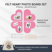 Lot de 4 panneaux muraux en feutre en forme de cœur pour la Saint-Valentin, auto-adhésifs, pour affichage de photos, décoration de la maison et du bureau