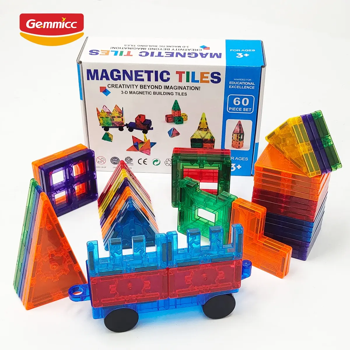 Gemmicc 2024 nuevo diseño niños juguetes educativos modelado 3D 60 piezas conjunto imán construcción azulejos