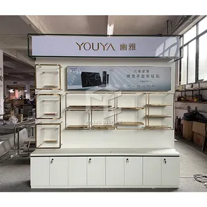 Pnebo perfume stand display wooden frame makeup display stand with lights shelves display for shop