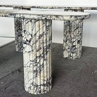 Table console ovale Calacatta Viola à pieds cannelés - Meuble moderne en marbre pour salon