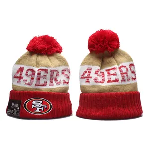 Özel bere Pom Pom örgü şapkalar SF San Francisco 49ers takım tasarımcısı Logo kış noel erkekler kadınlar BEANIES % 100% akrilik