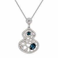 Collier vintage en argent sterling 925 en forme de gourde avec pierres précieuses topaze bleu profond et pendentif ajouré pour femme
