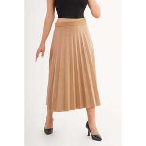 Jupe longue plissée taille haute en similicuir pour femme, style doux - Product Image 5