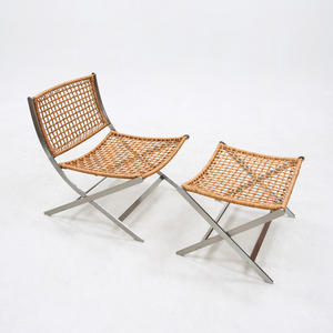 เก้าอี้พักผ่อนทันสมัยฐานสแตนเลส นั่งสบาย เหมาะสำหรับระเบียงกลางแจ้ง พร้อมเบาะหนังวัวถักทอ - Product Image 1