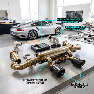 Tubos de Escape Valvetronic de Titanio Completo para <span class=keywords><strong>Porsche</strong></span> 911 <span class=keywords><strong>991</strong></span>.2 Carrera GTS 3.0T con Colectores Blindados y Puntas de Carbono Forjado - Product Image 1