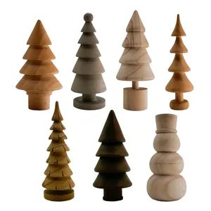 Diy Wrapping Floral Bows Craft Unfinished Solid Colored Raw Wood Miniature Home Decorative Wooden Christmas Trees