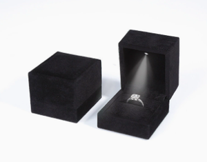 Luxury Rectangle Simple Velvet Ring <b>Box</b> with LED Light 6.5x6.5x5cm Jewelry Gift Packaging <b>Box</b> for Engagement Rings - Product Image 3