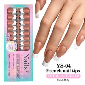 150 faux ongles en gel français à presser, courts, forme amande et carrée, couvrance totale, pour la décoration des ongles et le salon de manucure - Product Image 1