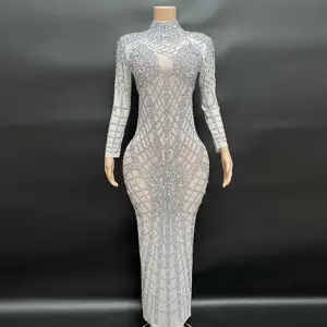 NOCANCE 2023 Produk Baru Dazzling Berlian Leher Tinggi Lengan Panjang Gaun Pesta Gaun Putih Wanita Malam Elegan untuk Pesta