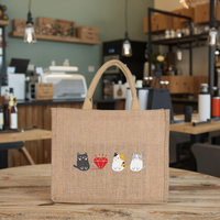 Sac fourre-tout en jute réutilisable à motif de dessin animé, avec fermeture éclair et logo personnalisé – Offre Spéciale