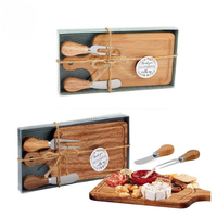 Ensemble de planches à fromage miniatures en bambou et couteaux, planche à découper rectangulaire avec poignées en bois, coffret cadeau pour mariages et anniversaires