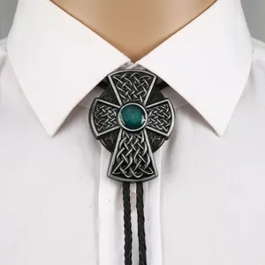 ربطة عنق بولو من الجلد الأصلي سوداء اللون للسيدات الغربيات على الموضة ربطة عنق بولا مرصعة بحجر